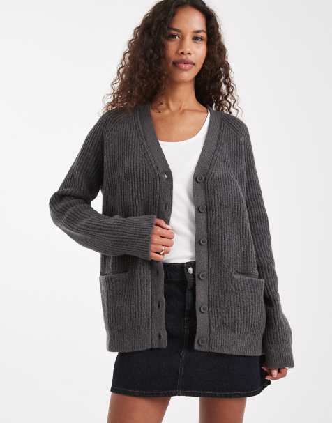 Cárdigan gris carbón de corte boyfriend extragrande de canalé de ASOS DESIGN - view 1