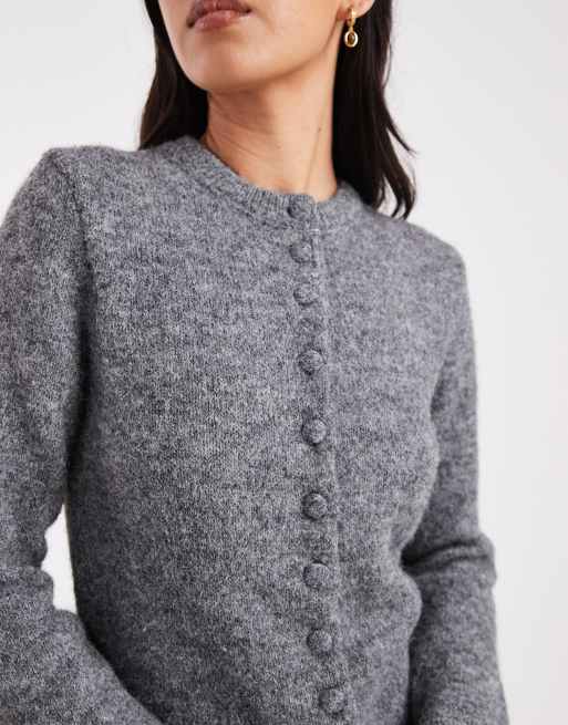 Cárdigan gris carbón de corte depurado con botones revestidos de ASOS DESIGN, 3 de 4