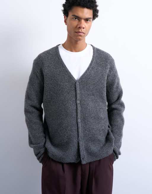 Cárdigan gris carbón de corte estándar de punto de Topman, 3 de 5