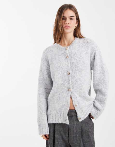 Cárdigan gris carbón de punto con lana con herrajes metálicos de ASOS DESIGN - view 1