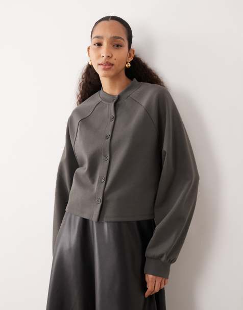 Cárdigan gris carbón de punto interlock de ASOS DESIGN - view 1