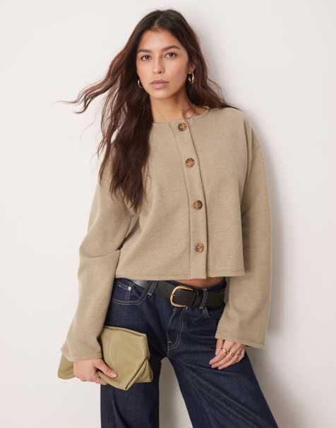 Cárdigan gris carbón jaspeado con cuello redondo de tejido suave al tacto de ASOS DESIGN - view 1