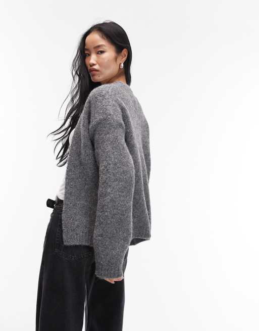 Cárdigan gris carbón sin cierres de punto de mezcla de lana de ASOS DESIGN, 4 de 4