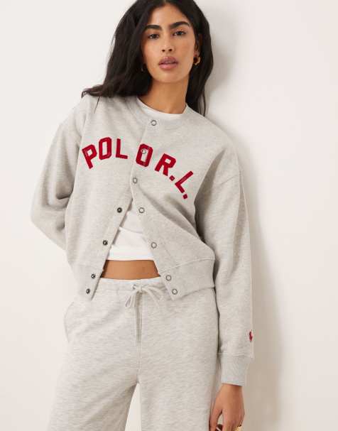 Cárdigan gris claro jaspeado estilo sudadera con logo en la parte delantera de felpa de Polo Ralph Lauren - view 1