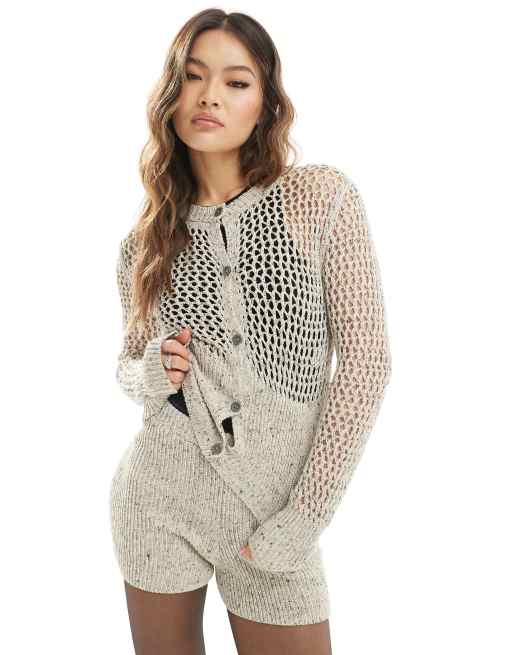 Cárdigan gris con diseño encogido de punto calado de ASOS DESIGN (parte de un conjunto)
