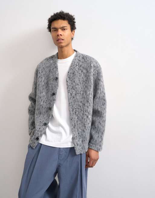 Cárdigan gris con estampado de leopardo de mezcla de lana texturizada de Topman, 3 de 5