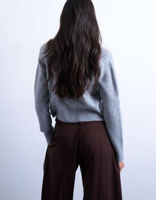 Cárdigan gris con hombreras de punto de Topshop, 3 de 4