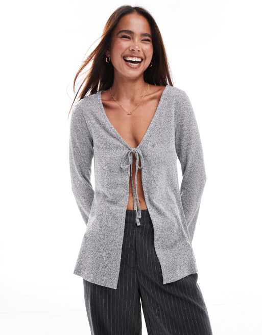 Cárdigan gris con lazada delantera de ASOS DESIGN