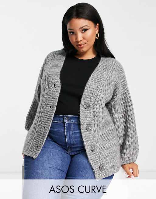 Cárdigan gris de punto grueso de ASOS DESIGN Curve