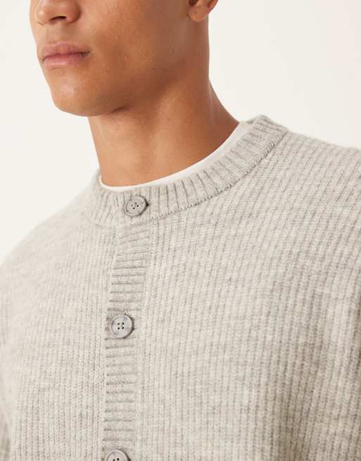 Cárdigan gris extragrande con cuello redondo de punto inglés de mezcla de lana de ASOS DESIGN, 5 de 5