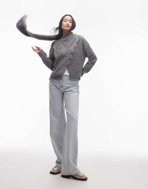 Cárdigan gris extragrande con detalle de bufanda de punto de Topshop - view 1
