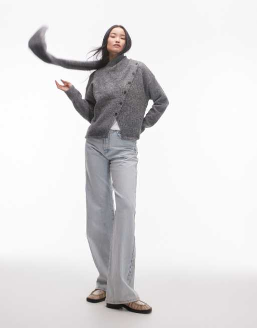 Cárdigan gris extragrande con detalle de bufanda de punto de Topshop