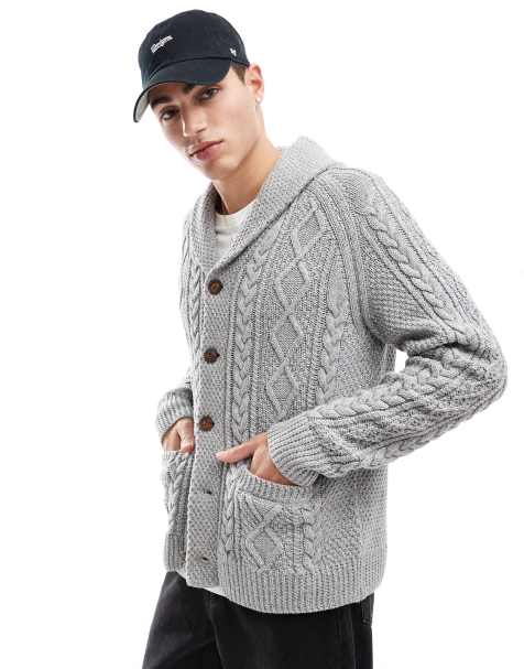 Cárdigan gris jaspeado con cuello esmoquin de punto de algodón de Polo Ralph Lauren - view 1
