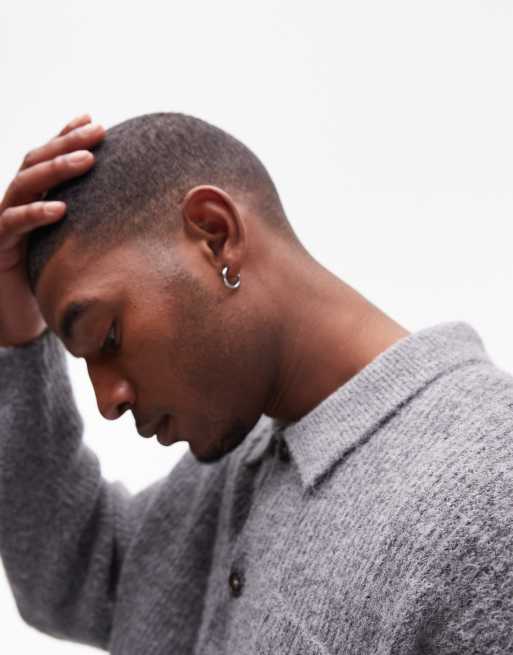 Cárdigan gris jaspeado holgado con cuello de solapas y acabado cepillado de Topman, 3 de 5