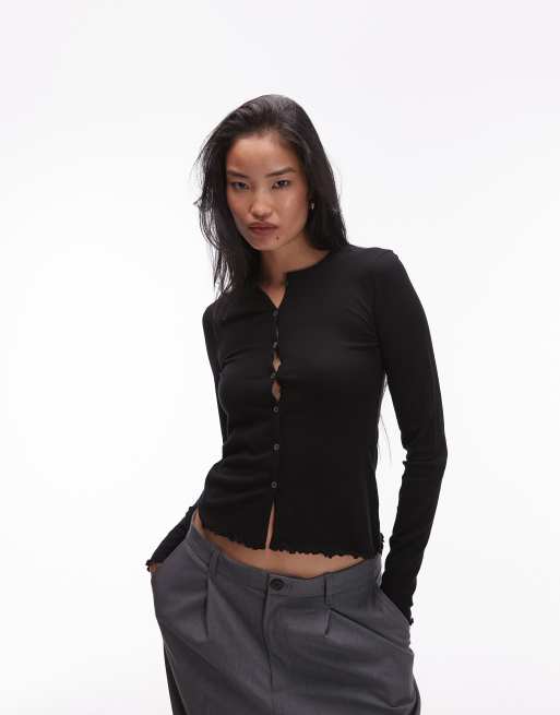 Cárdigan gris oscuro de corte slim de malla de ARKET 
