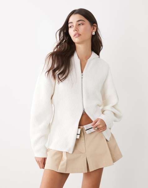 Cárdigan gris pastel con cremallera bidireccional de canalé de Monki - view 1