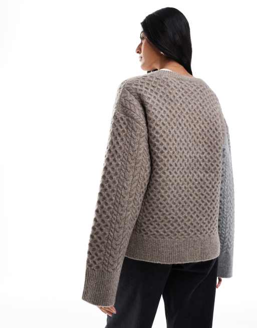 Cárdigan gris y marrón moca de punto de ochos cruzado de ASOS DESIGN, 4 de 4