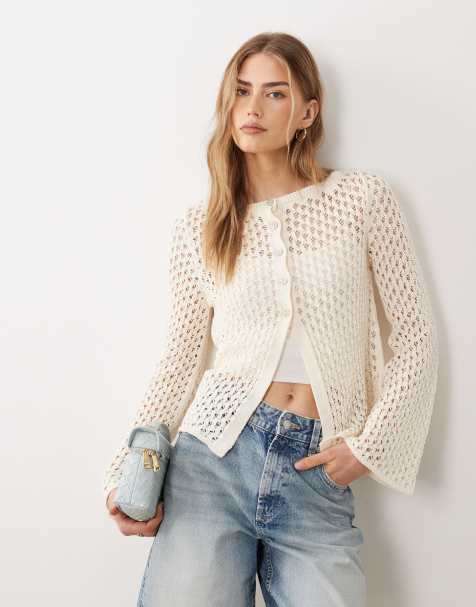 Cárdigan largo color crudo de punto de croché de ASOS DESIGN - view 1