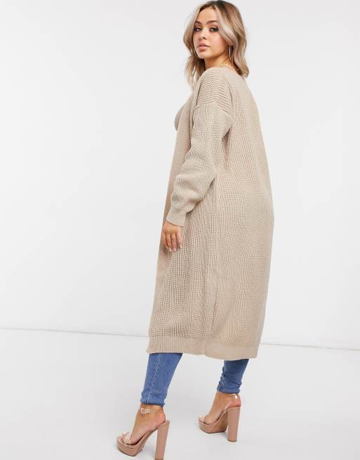 Cárdigan largo de punto color camel de Femme Luxe, 2 de 4