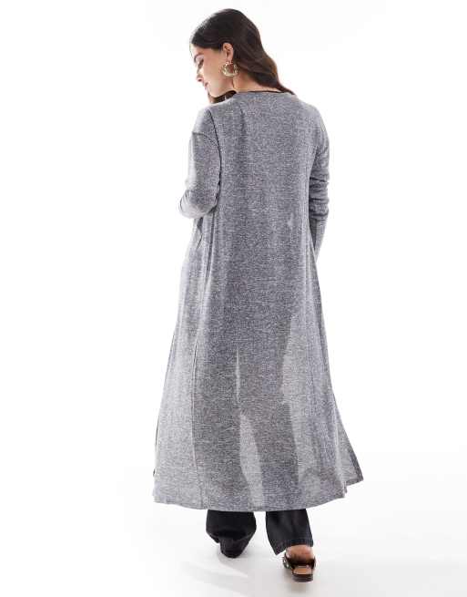 Cárdigan largo gris medio jaspeado sin cierres de punto suave de Vero Moda, 4 de 4