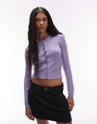 Cárdigan lila con cuello redondo de punto pointelle de Tommy Jeans - view 1