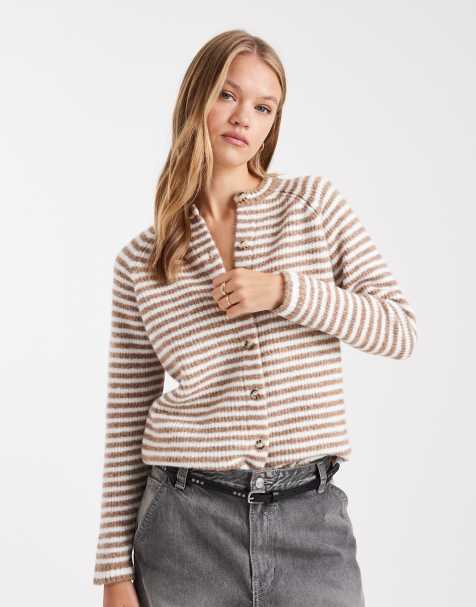 Cárdigan marrón a rayas con mangas raglán de punto de ASOS DESIGN - view 1