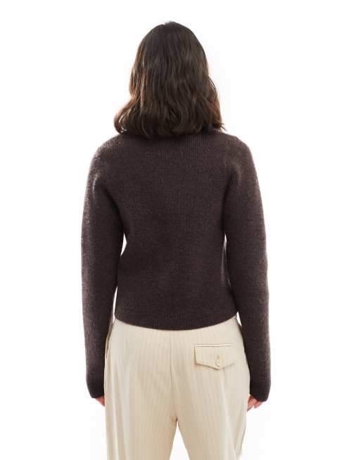 Cárdigan marrón chocolate con cuello de pico y diseño estructurado de ASOS DESIGN, 2 de 4