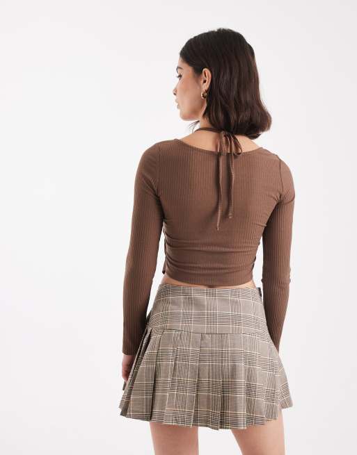 Cárdigan marrón chocolate de canalé con diseño 2 en 1 de top de Miss Selfridge, 4 de 4
