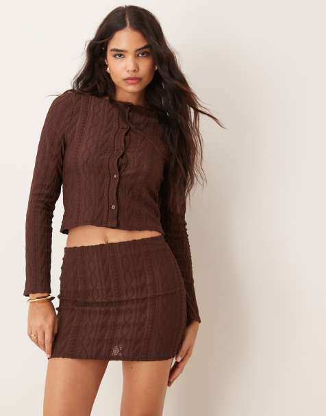 Cárdigan marrón chocolate de punto de ochos de Miss Selfridge (parte de un conjunto) - view 1