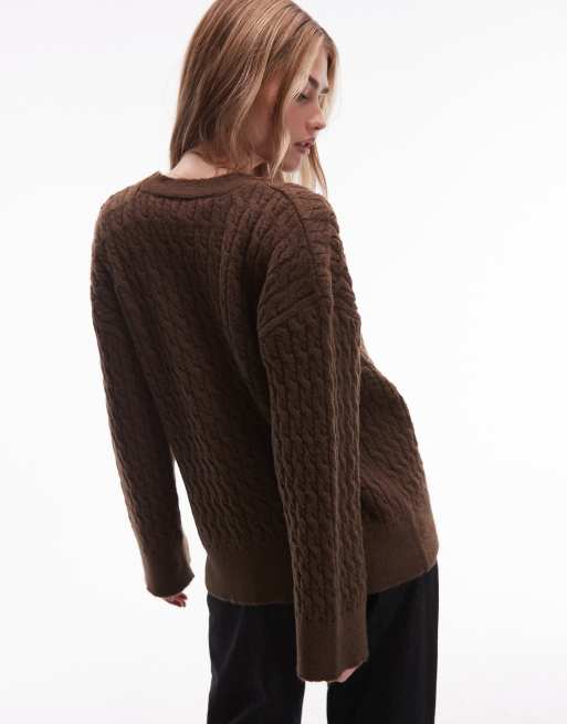 Cárdigan marrón chocolate extragrande de punto de ochos grueso de ASOS DESIGN, 4 de 4