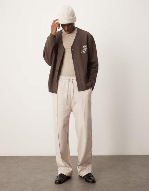 Cárdigan marrón con bordado en el pecho y textura gofrada de ASOS DESIGN, 2 de 4