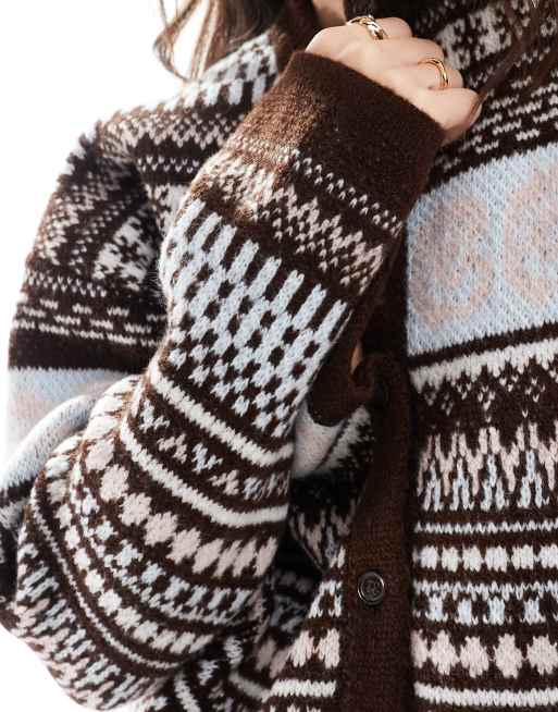 Cárdigan marrón con patrón de grecas alpinas de punto mullido de ASOS DESIGN, 3 de 4