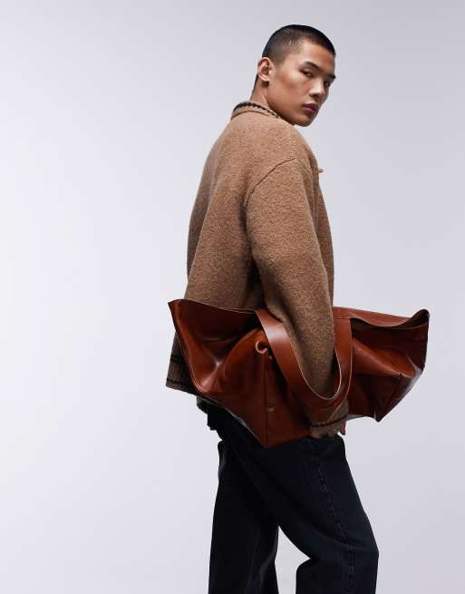 Cárdigan marrón con ribetes y solapas de punto grueso cepillado de Topman, 4 de 6