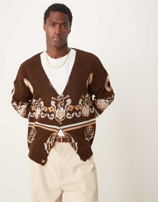 Cárdigan marrón de corte cuadrado extragrande con hombros caídos de ASOS DESIGN