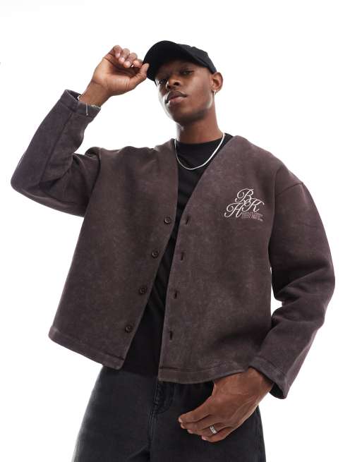 Cárdigan marrón extragrande con diseño estampado de punto liso de ASOS DESIGN, 2 de 4