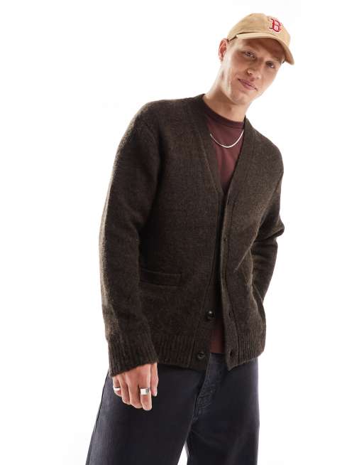 Cárdigan marrón jaspeado de punto mullido de Abercrombie & Fitch