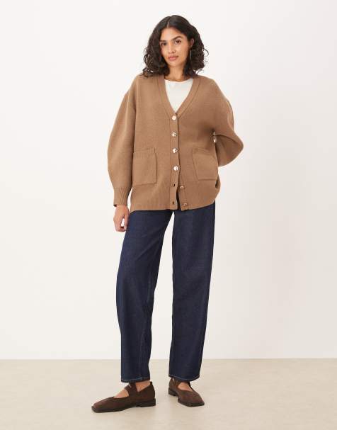 Cárdigan marrón moca de corte boyfriend extragrande de hilo estructurado de ASOS DESIGN - view 1