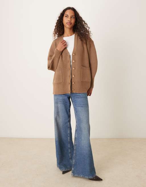 Cárdigan marrón moca de corte boyfriend extragrande de hilo estructurado de ASOS DESIGN, 2 de 4