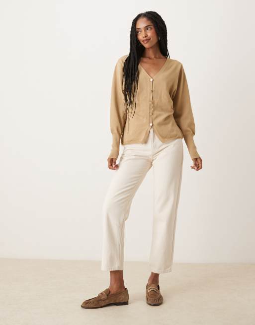 Cárdigan marrón moca estructurado con mangas blusón de ASOS DESIGN, 3 de 4