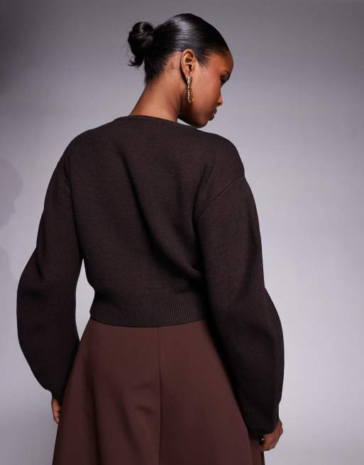 Cárdigan marrón oscuro con mangas estructuradas de River Island, 3 de 4