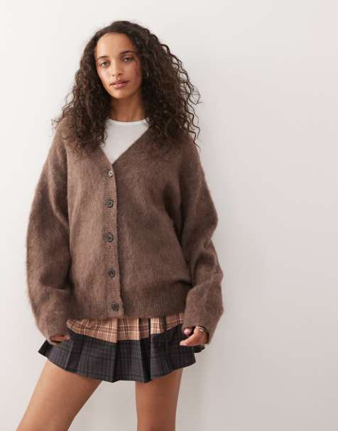 Cárdigan marrón topo jaspeado de mezcla de lana y lana de mohair premium de Weekday - view 1