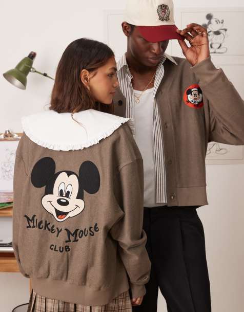 Cárdigan marrón unisex extragrande con estampados de Mickey Mouse de Disney de felpa de rizo de ASOS DESIGN - view 1