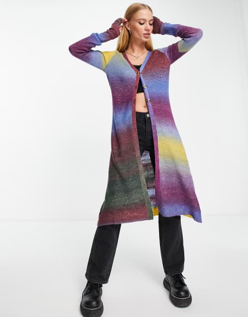 Cárdigan midi con diseño grunge de rayas multicolores de Emory Park