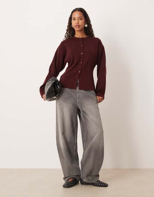 Cárdigan morado ciruela estructurado con cuello redondo de punto de ASOS DESIGN