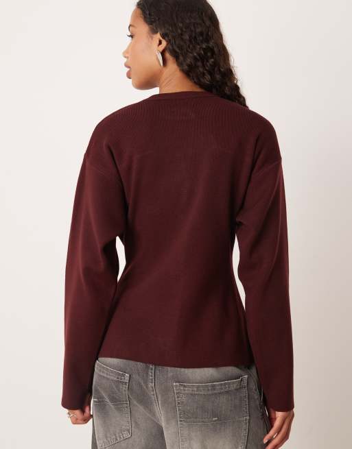 Cárdigan morado ciruela estructurado con cuello redondo de punto de ASOS DESIGN