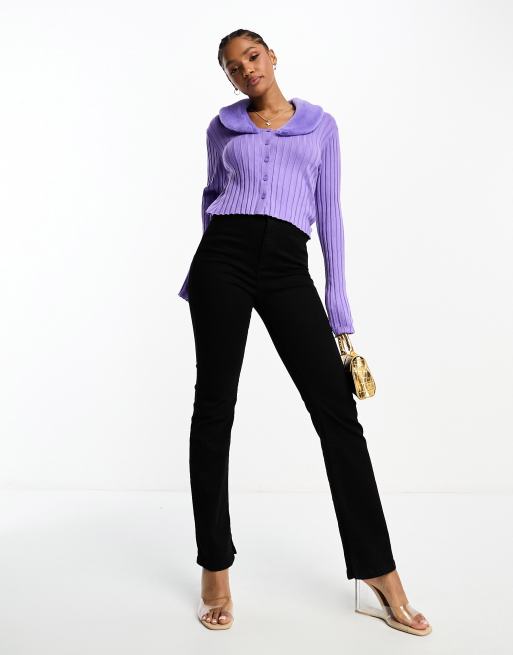 Cárdigan morado de punto con cuello de piel sintética de quita y pon de Monki