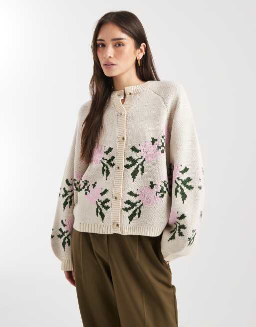 Cárdigan multicolor extragrande con cuello redondo y estampado floral de Miss Selfridge
