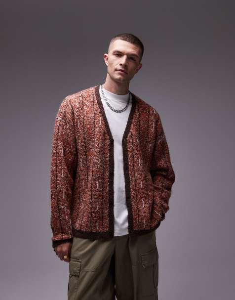 Cárdigan naranja con diseño de patrón de bouclé de Topman - view 1