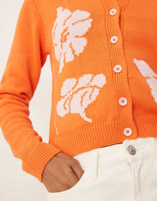Cárdigan naranja con diseño floral de jacquard de punto de ASOS DESIGN, 2 de 4