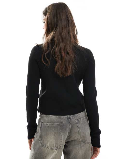 Cárdigan negro abotonado de corte depurado con cuello redondo de punto compacto de ASOS DESIGN, 4 de 4